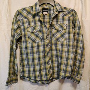 COPY - Western wrangler button-down green blue plaid - Great condition!